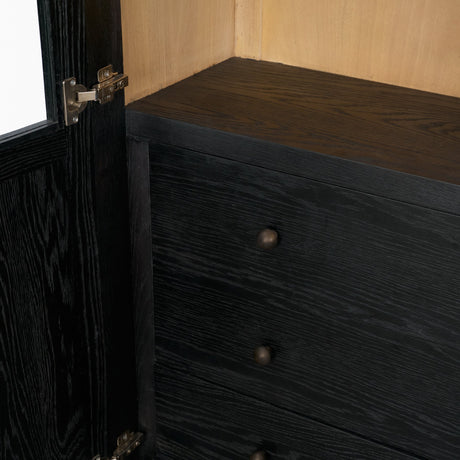 Henry Black & Light Brown Oak Wood w/ Glass Doors Curio Cabinet from Mercana - Luna Furniture