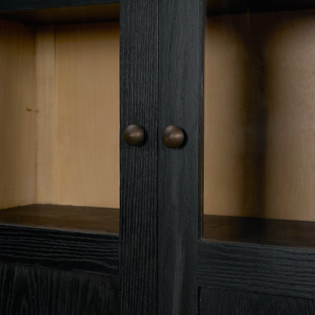 Henry Black & Light Brown Oak Wood w/ Glass Doors Curio Cabinet from Mercana - Luna Furniture