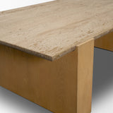Milos Travertine Top w/ Light Brown Oak Wood Coffee Table from Mercana - Luna Furniture
