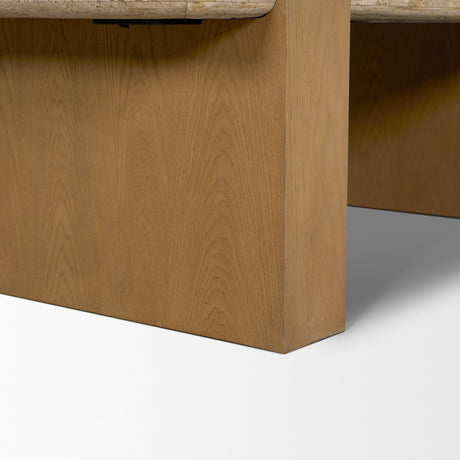 Milos Travertine Top w/ Light Brown Oak Wood Coffee Table from Mercana - Luna Furniture