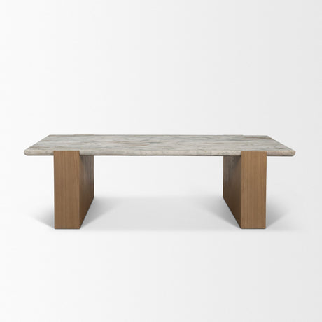 Milos Pink Marble Top w/ Light Brown Oak Wood Coffee Table from Mercana - Luna Furniture