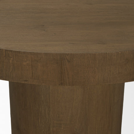 Lyonne 42" Round Medium Brown Oak Wood Pedestal Dining Table from Mercana - Luna Furniture
