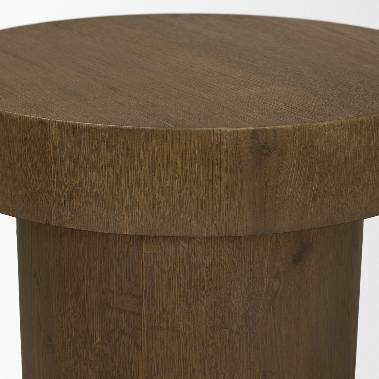 Lyonne Round Medium Brown Oak Wood Pedestal Side Tables from Mercana - Luna Furniture