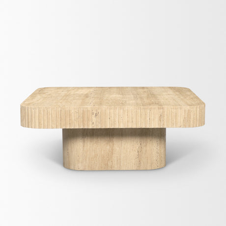 Tavora Ribbed Square Travertine Coffee Table from Mercana - Luna Furniture