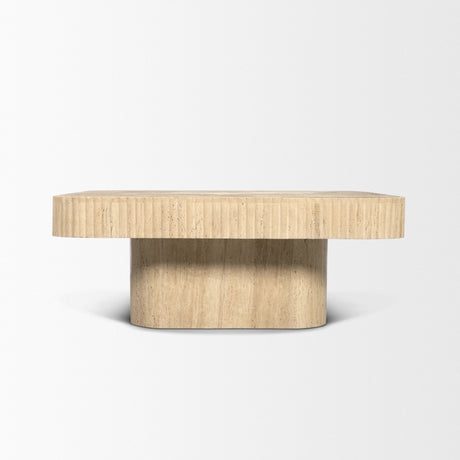 Tavora Ribbed Square Travertine Coffee Table from Mercana - Luna Furniture