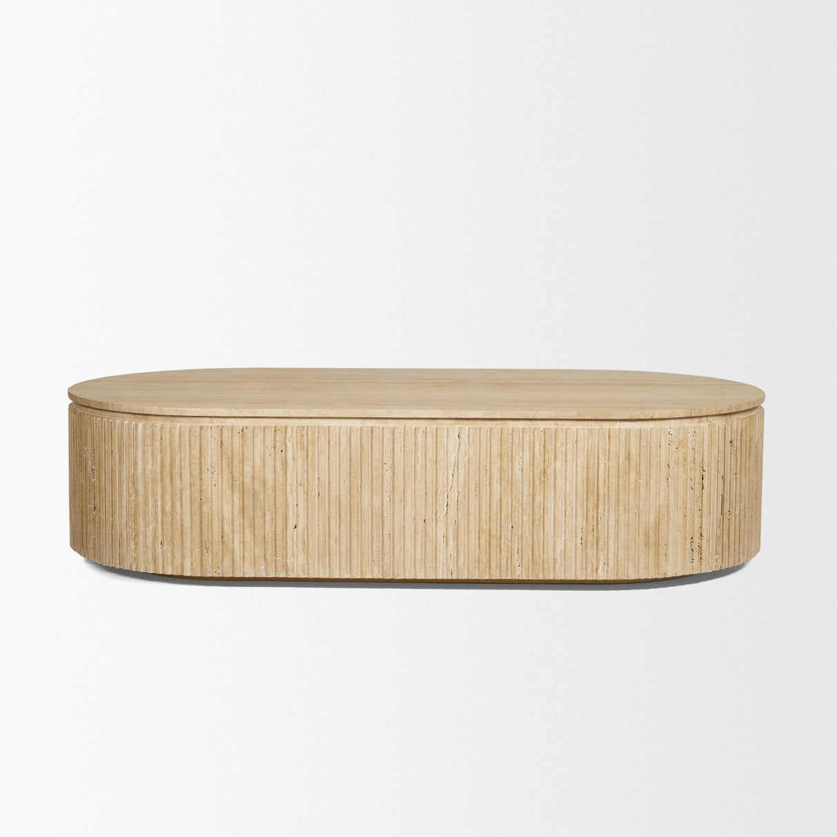 Elara Ribbed Oblong Travertine Coffee Table from Mercana - Luna Furniture