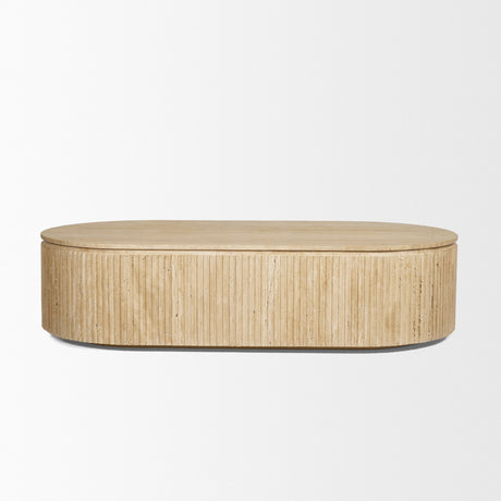 Elara Ribbed Oblong Travertine Coffee Table from Mercana - Luna Furniture