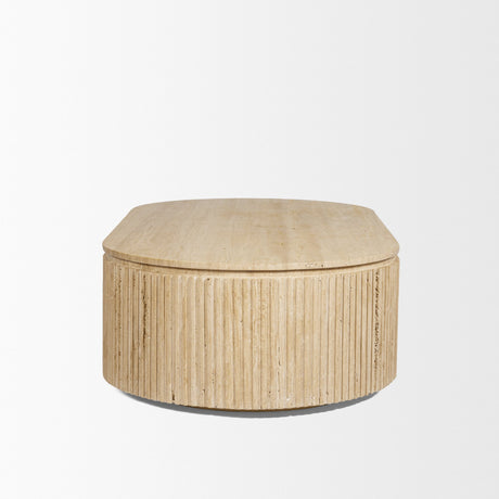 Elara Ribbed Oblong Travertine Coffee Table from Mercana - Luna Furniture