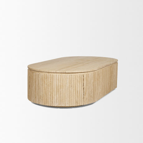 Elara Ribbed Oblong Travertine Coffee Table from Mercana - Luna Furniture