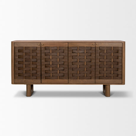 Wexlan Solid Wood w/ Leather Weave 4 Door Closed Sideboard from Mercana - Luna Furniture