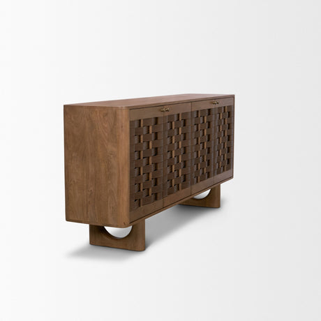 Wexlan Solid Wood w/ Leather Weave 4 Door Closed Sideboard from Mercana - Luna Furniture
