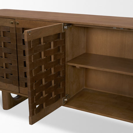 Wexlan Solid Wood w/ Leather Weave 4 Door Closed Sideboard from Mercana - Luna Furniture