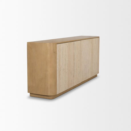 Serrin Solid Wood w/ Travertine 4 Door Closed Sideboard from Mercana - Luna Furniture
