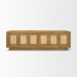 Valterra Light Brown Wood w/ Travertine 6 Door Media Console from Mercana - Luna Furniture