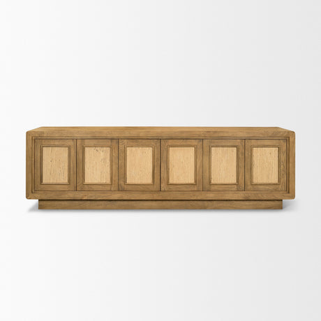 Valterra Light Brown Wood w/ Travertine 6 Door Media Console from Mercana - Luna Furniture