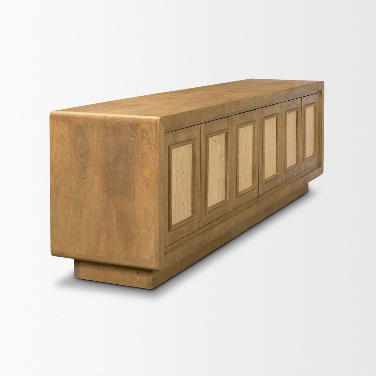 Valterra Light Brown Wood w/ Travertine 6 Door Media Console from Mercana - Luna Furniture