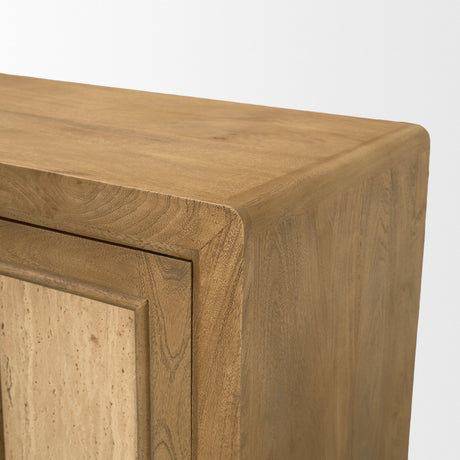 Valterra Light Brown Wood w/ Travertine 6 Door Media Console from Mercana - Luna Furniture