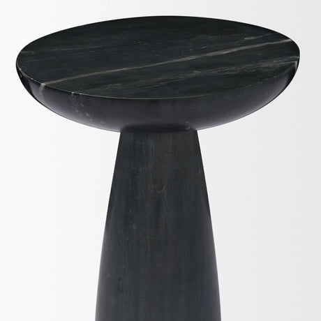 Bellancia Nero Black Marquina Marble Pedestal Side Table from Mercana - Luna Furniture