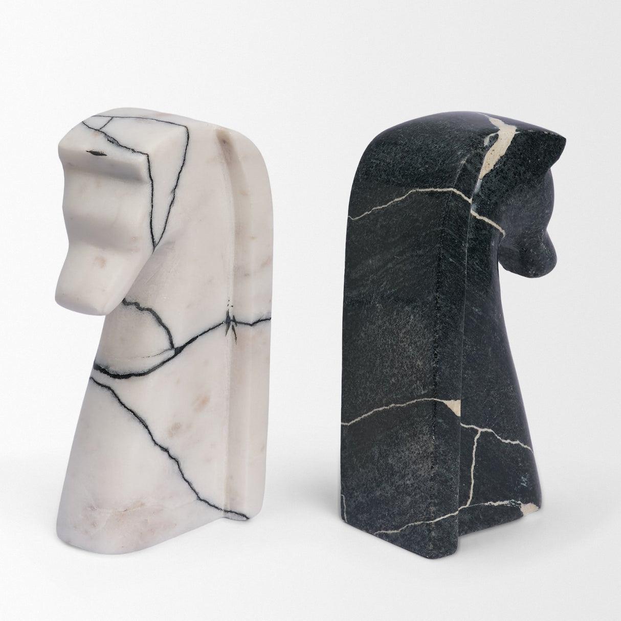 Cavalli Black and White Marble Horse Bookends from Mercana - Luna Furniture