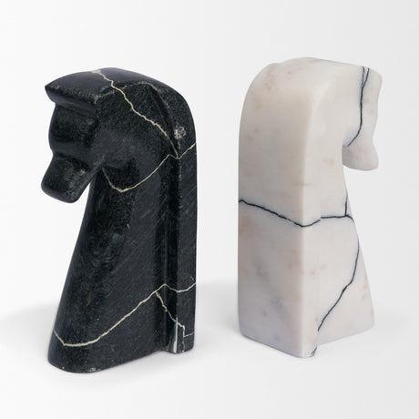Cavalli Black and White Marble Horse Bookends from Mercana - Luna Furniture
