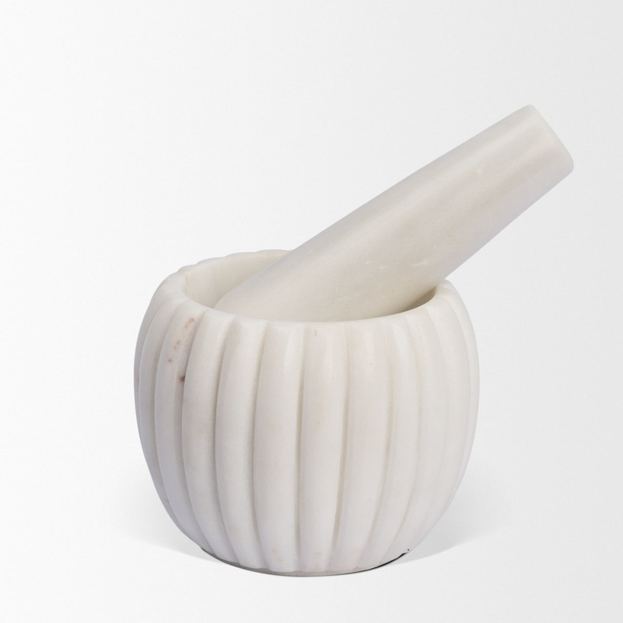 Cava Ribbed White Marble Mortar & Pestle from Mercana - Luna Furniture
