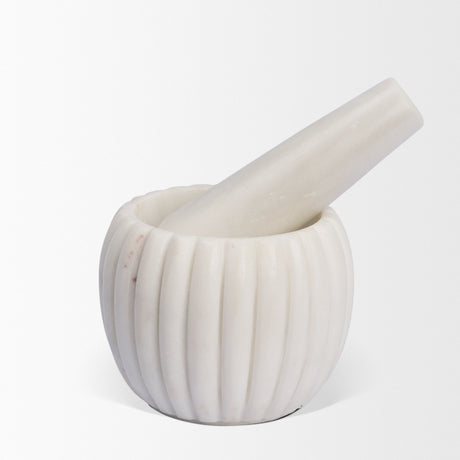 Cava Ribbed White Marble Mortar & Pestle from Mercana - Luna Furniture