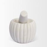 Cava Ribbed White Marble Mortar & Pestle from Mercana - Luna Furniture