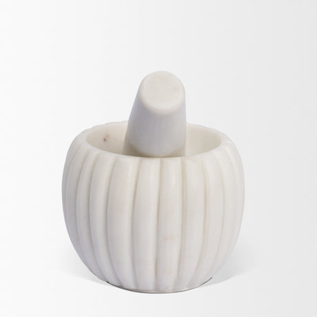 Cava Ribbed White Marble Mortar & Pestle from Mercana - Luna Furniture