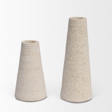Cono Off-White Marble Cone Shaped Candle Holders (Set of 2) from Mercana - Luna Furniture