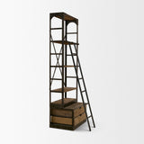 Brodie VII 32L x 22W x 94H Brown Wood Gun-Metal Bracing Four Shelf Shelving Unit from Mercana - Luna Furniture