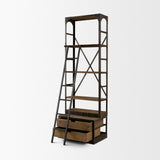 Brodie VII 32L x 22W x 94H Brown Wood Gun-Metal Bracing Four Shelf Shelving Unit from Mercana - Luna Furniture