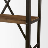 Brodie VII 32L x 22W x 94H Brown Wood Gun-Metal Bracing Four Shelf Shelving Unit from Mercana - Luna Furniture