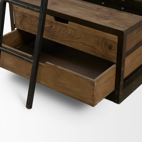 Brodie VII 32L x 22W x 94H Brown Wood Gun-Metal Bracing Four Shelf Shelving Unit from Mercana - Luna Furniture