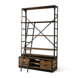 Brodie VIII 57L x 20.5W x 94H Brown Wood Gun-Metal Ladder Four Shelf Shelving Unit from Mercana - Luna Furniture