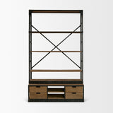 Brodie VIII 57L x 20.5W x 94H Brown Wood Gun-Metal Ladder Four Shelf Shelving Unit from Mercana - Luna Furniture