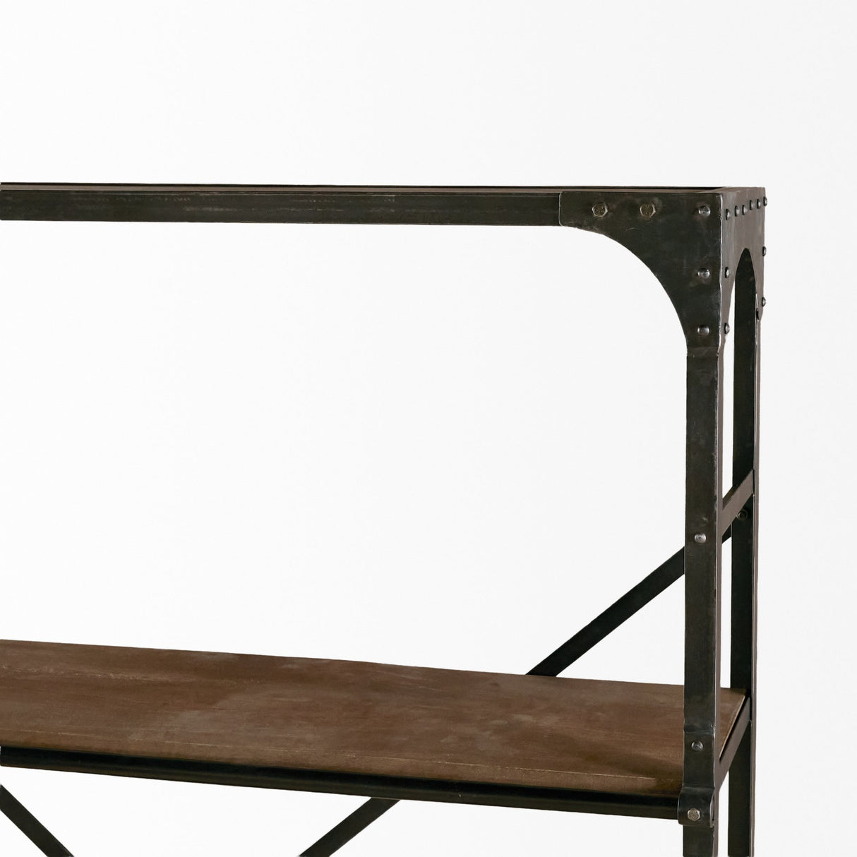 Brodie VIII 57L x 20.5W x 94H Brown Wood Gun-Metal Ladder Four Shelf Shelving Unit from Mercana - Luna Furniture