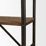Brodie VIII 57L x 20.5W x 94H Brown Wood Gun-Metal Ladder Four Shelf Shelving Unit from Mercana - Luna Furniture