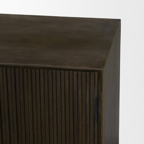 Cinder Distressed Dark Brown Wood Reeded 4-Door Closed Sideboard from Mercana - Luna Furniture