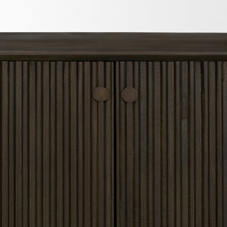 Cinder Distressed Dark Brown Wood Reeded 4-Door Closed Sideboard from Mercana - Luna Furniture