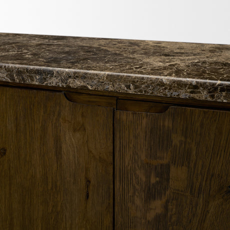 Kendrix Dark Brown Oak Wood Cappuccino Marble 4 Door Closed Sideboard from Mercana - Luna Furniture