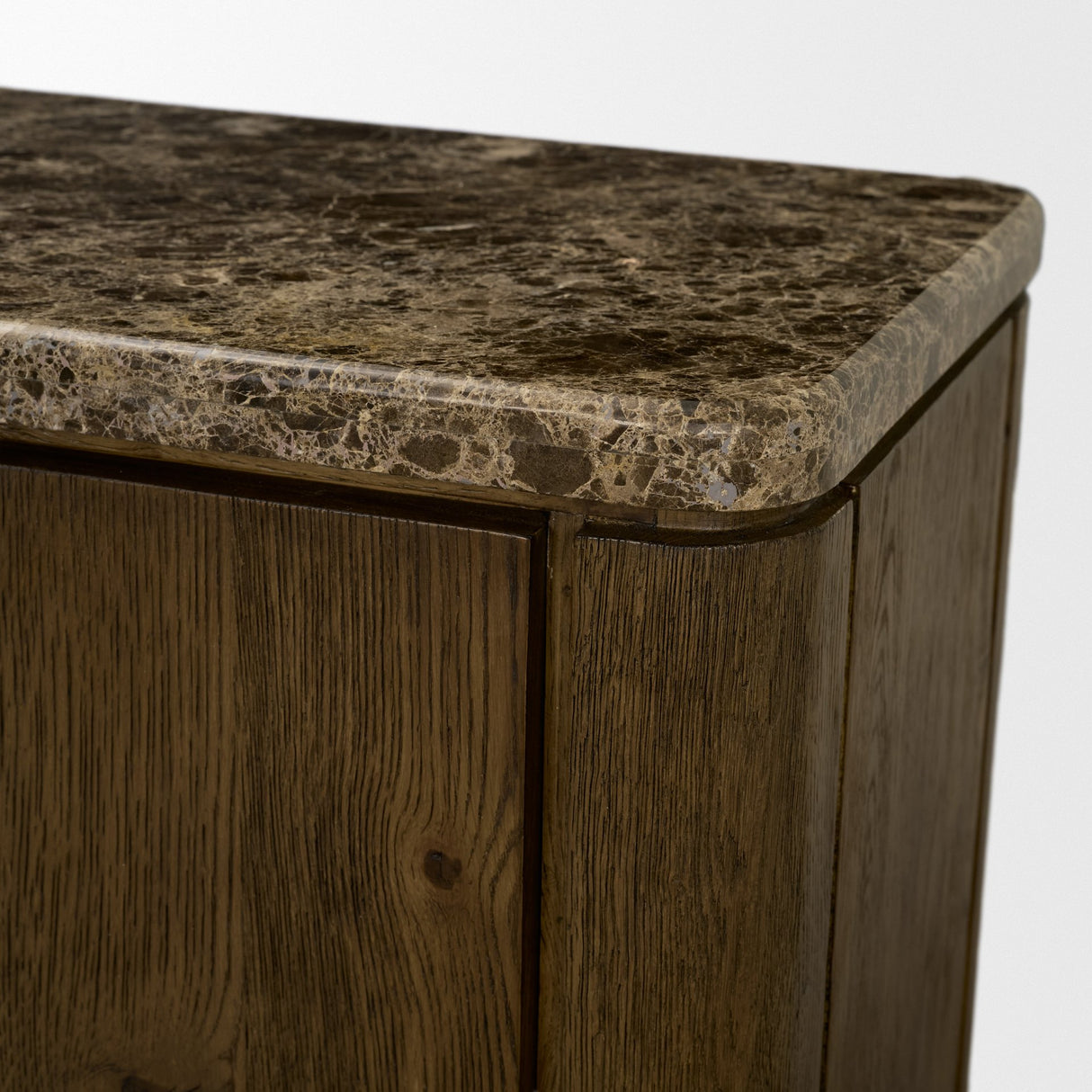 Kendrix Dark Brown Oak Wood Cappuccino Marble 4 Door Closed Sideboard from Mercana - Luna Furniture