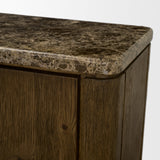 Kendrix Dark Brown Oak Wood Cappuccino Marble 4 Door Closed Sideboard from Mercana - Luna Furniture