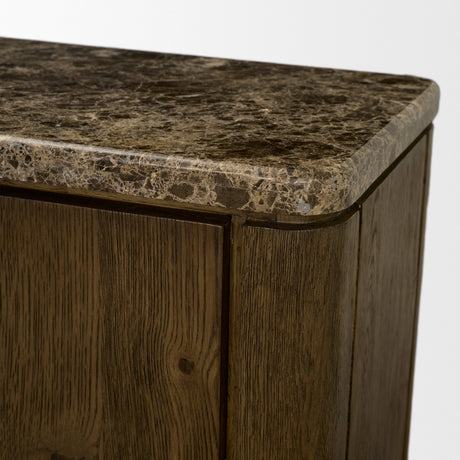 Kendrix Dark Brown Oak Wood Cappuccino Marble 4 Door Closed Sideboard from Mercana - Luna Furniture