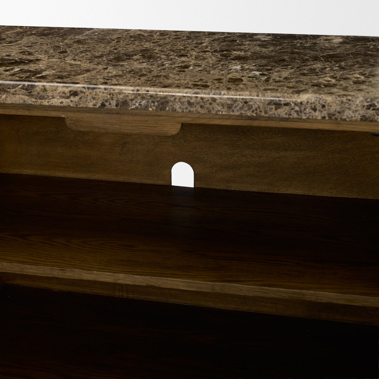 Kendrix Dark Brown Oak Wood Cappuccino Marble 4 Door Closed Sideboard from Mercana - Luna Furniture