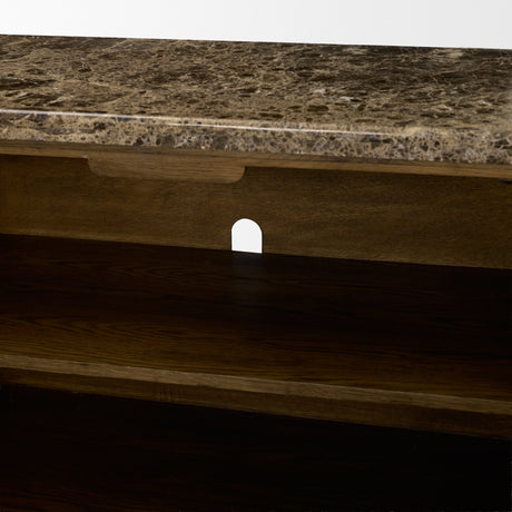 Kendrix Dark Brown Oak Wood Cappuccino Marble 4 Door Closed Sideboard from Mercana - Luna Furniture