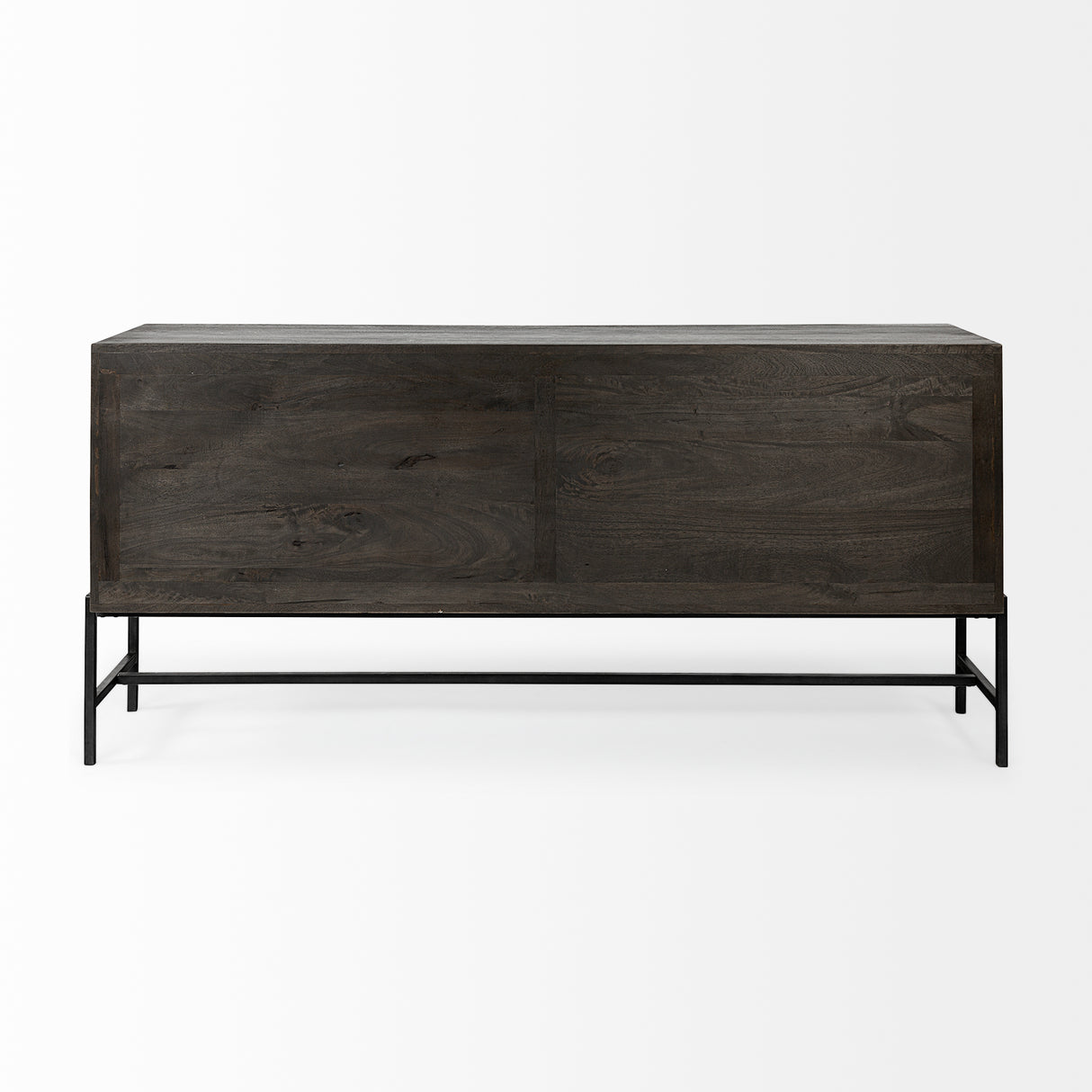 Arelius 70L x 18.75W x 32H Black-Brown Wood, Black Metal Base w/ 4 Glass Cabinet Doors Sideboard from Mercana - Luna Furniture
