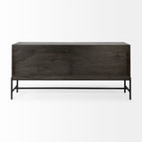 Arelius 70L x 18.75W x 32H Black-Brown Wood, Black Metal Base w/ 4 Glass Cabinet Doors Sideboard from Mercana - Luna Furniture