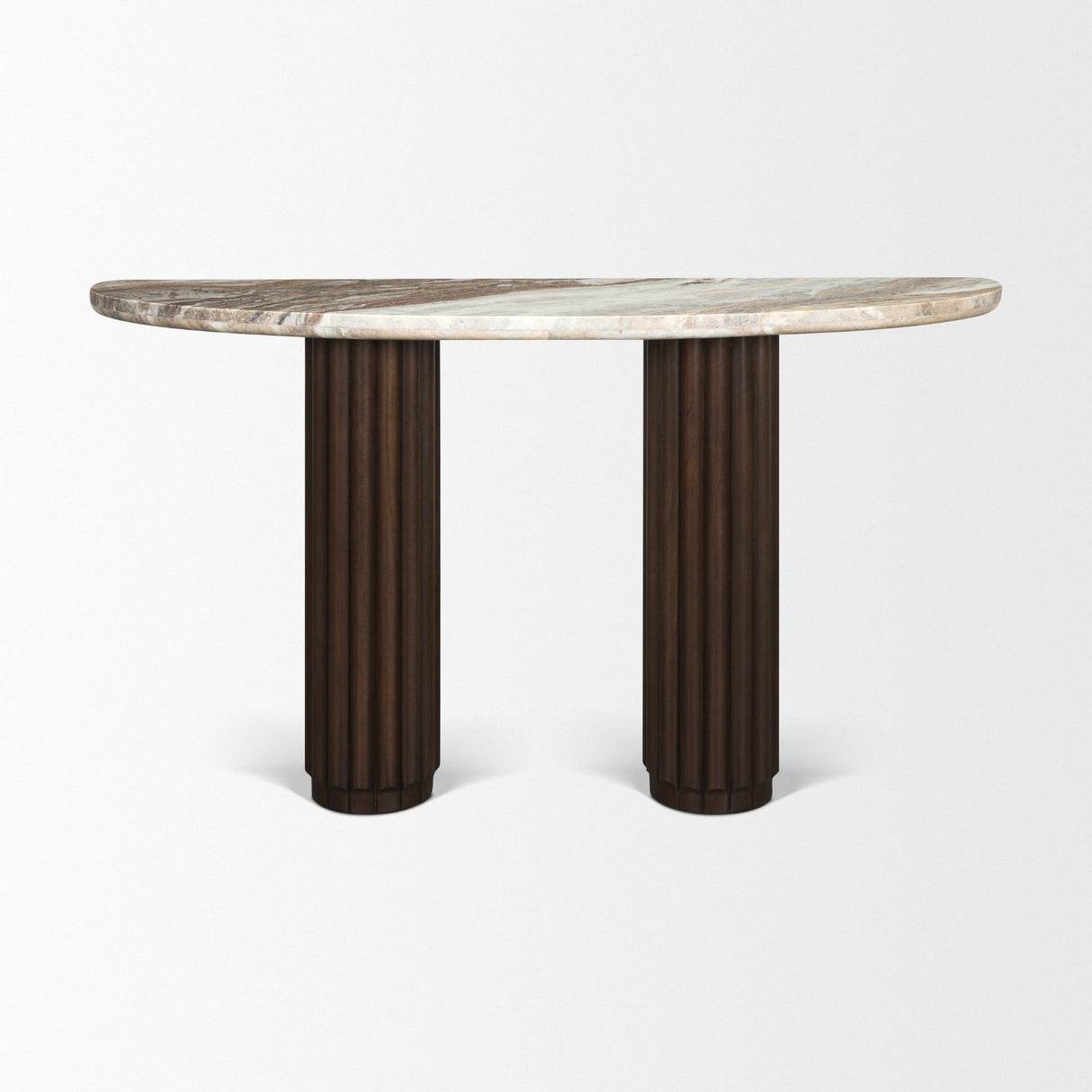 Marbrello Pink Marble Top Dark Brown Fluted Wood Half Moon Console Table Top from Mercana - Luna Furniture