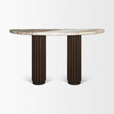 Marbrello Pink Marble Top Dark Brown Fluted Wood Half Moon Console Table Top from Mercana - Luna Furniture