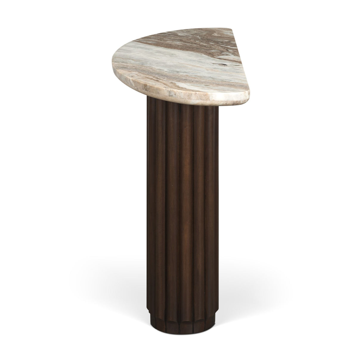Marbrello Pink Marble Top Dark Brown Fluted Wood Half Moon Console Table Top from Mercana - Luna Furniture